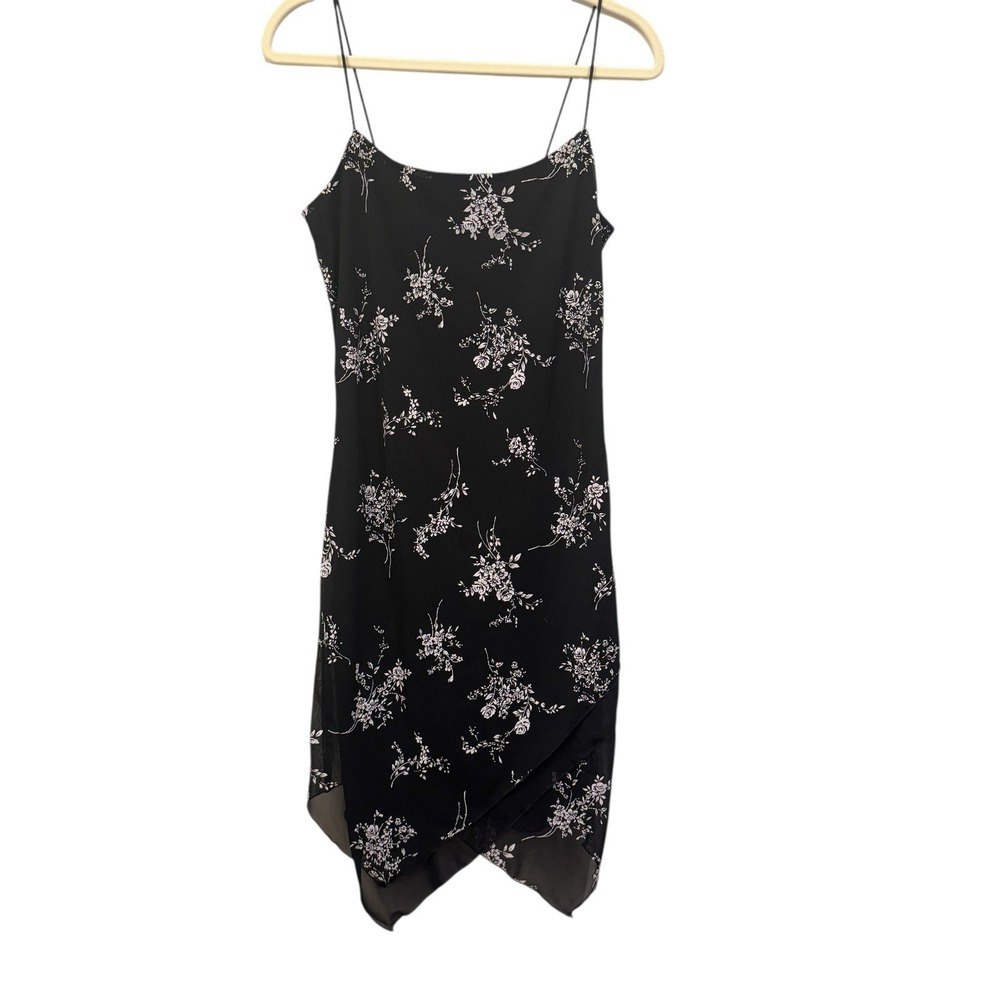 Vintage Byer Too Dress M Black Chiffon Layered Floral Mini Y2K Whimsigoth Fairy